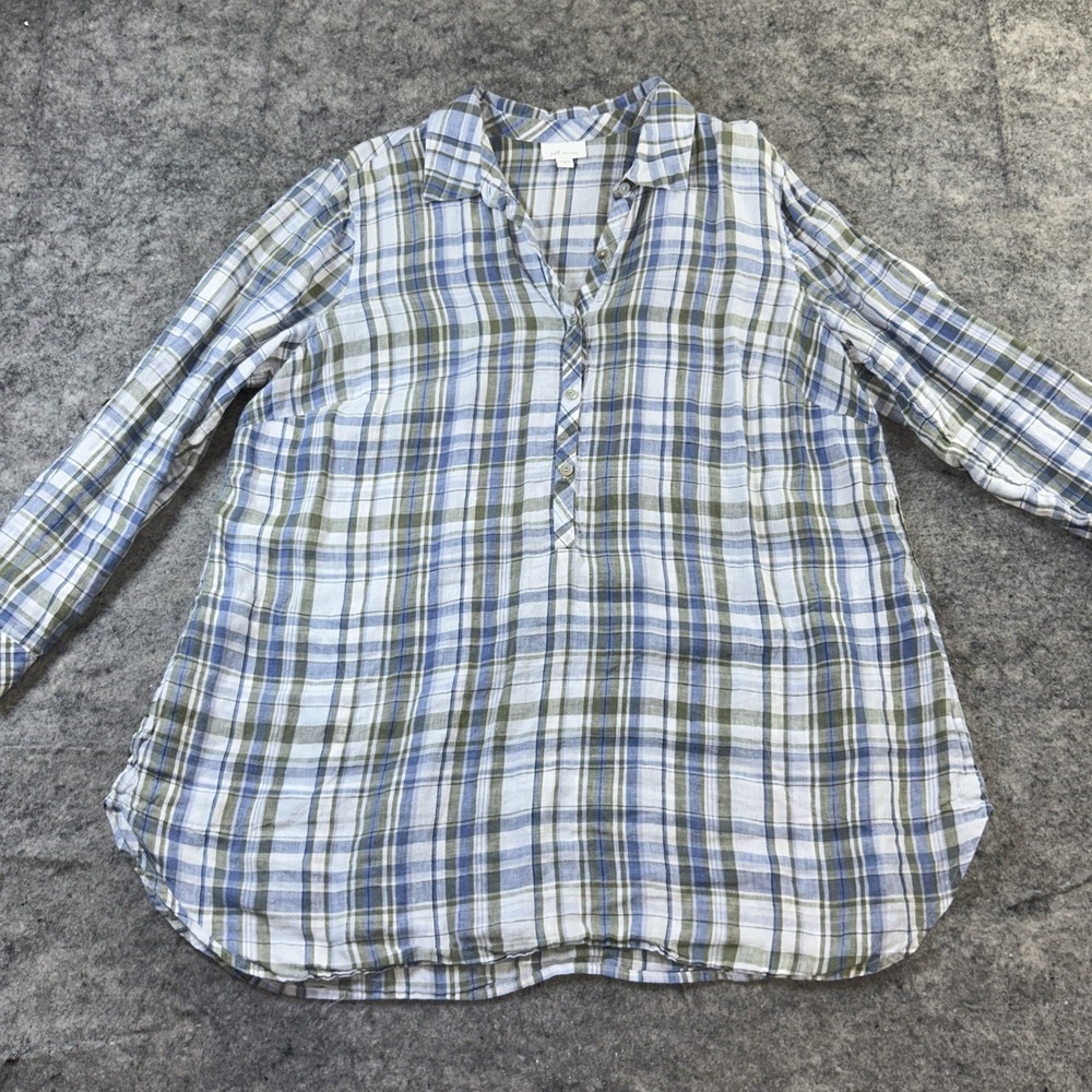 J. Jill Love Linen Blouse Women's‎ XL Blue Striped Beach Coastal Resortwear